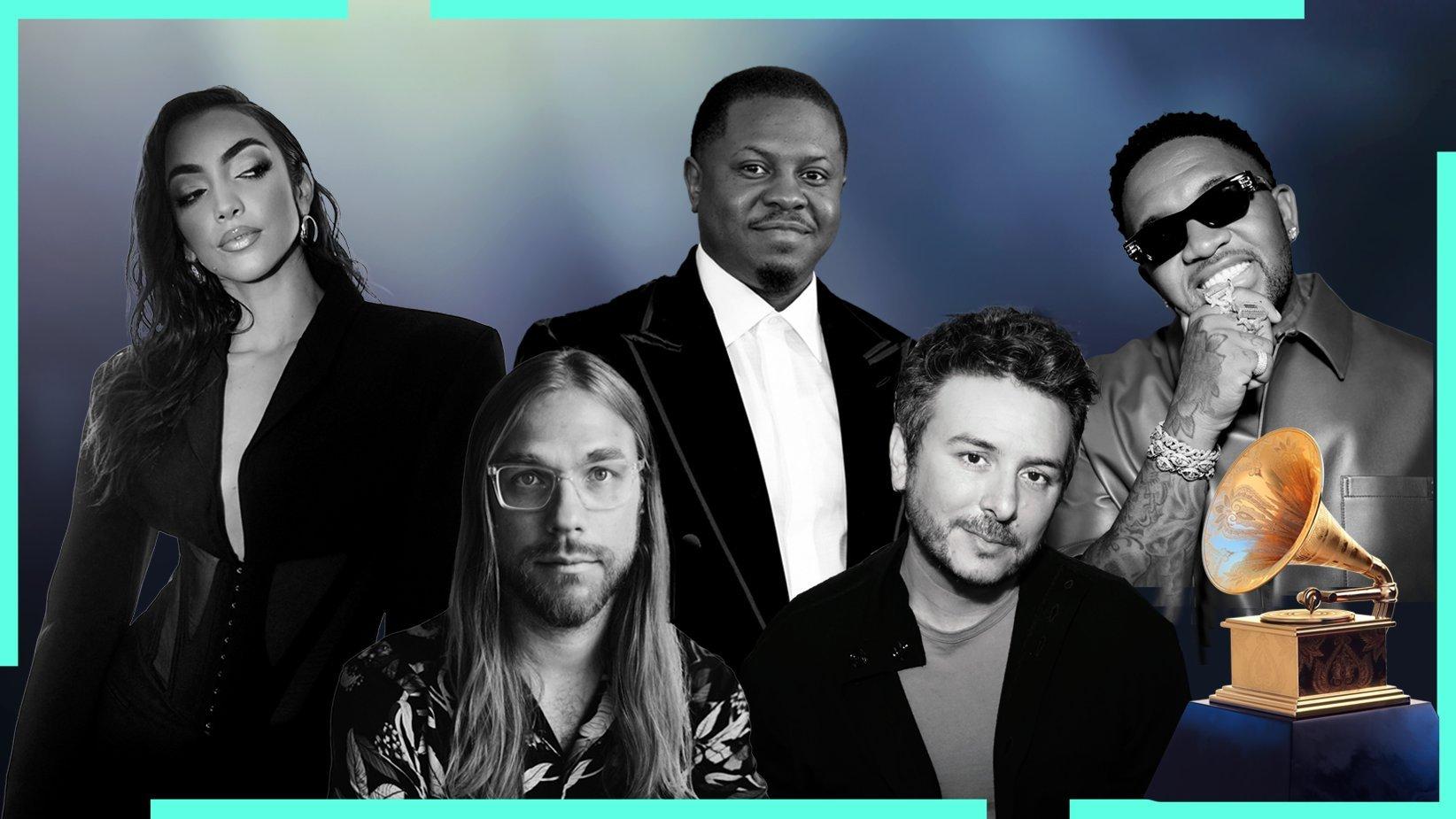 2025 GRAMMYs Nominees for Producer Of The Year Alissia, Ian Fitchuk, Dernst "D'Mile" Emile II, Daniel Nigro and Mustard in collage